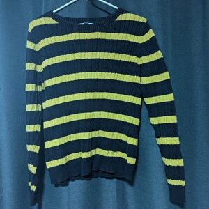 Izod Navy and Yellow Striped Women's Sweater